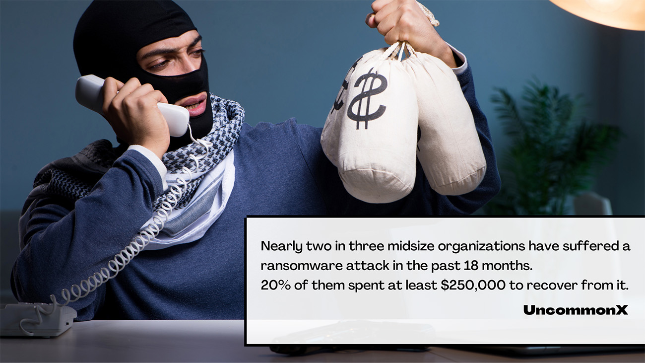 Nearly two in three midsize organizations have suffered a ransomware attack in the past 18 months. 20% of them spent at least $250,000 to recover from it.